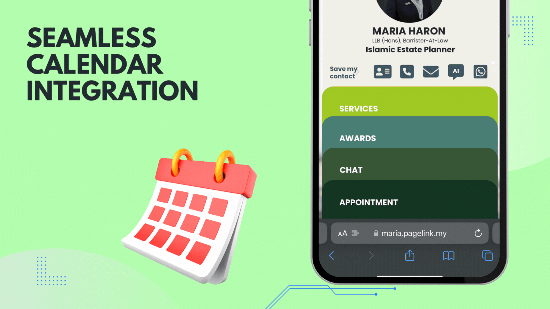 Mobile website with calendar booking